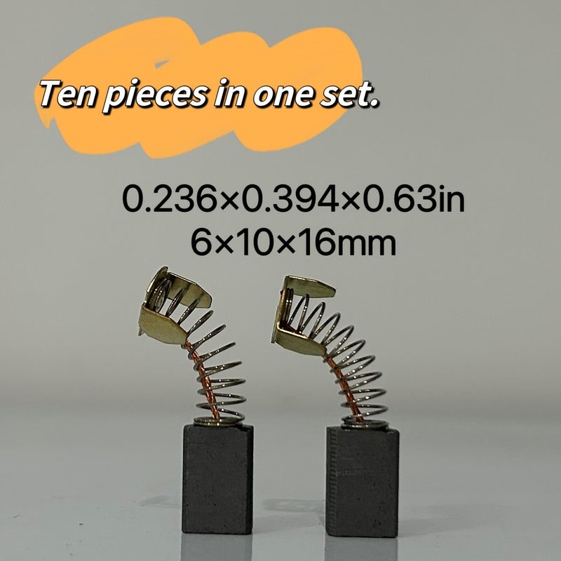 10 Pack Ultra Durable Long Carbon Brushes 6x10x16mm 0.236x0.394x0.63in For Electric Pick Hammer And Sander Motor Power Tools - Image 3
