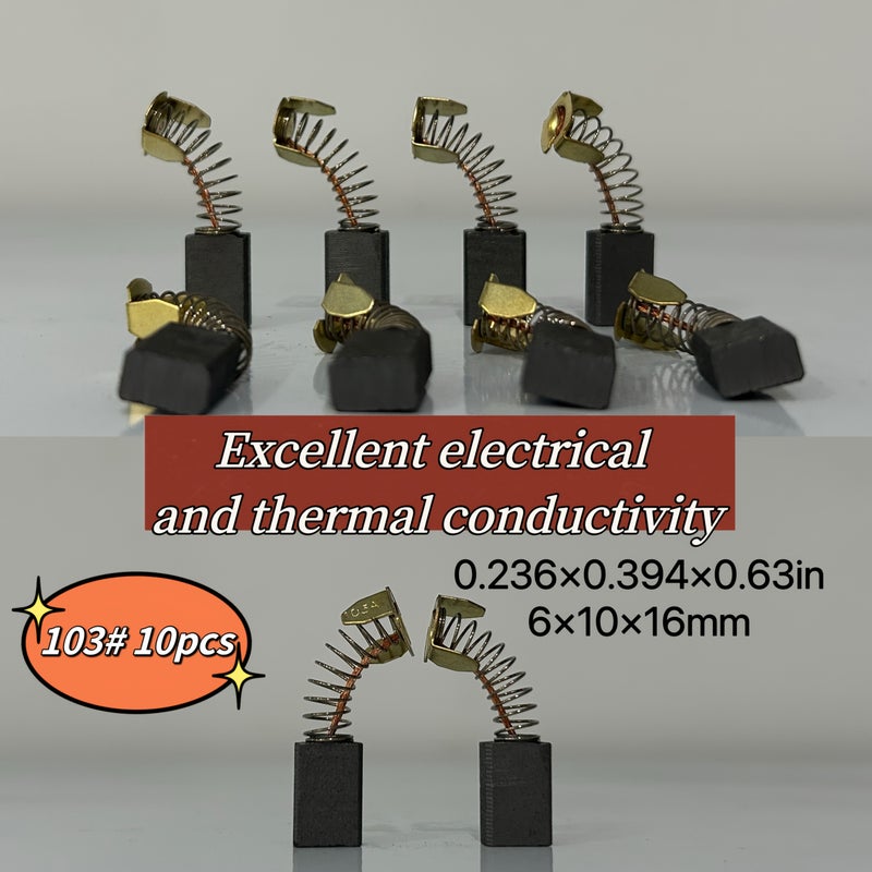 10 Pack Ultra Durable Long Carbon Brushes 6x10x16mm 0.236x0.394x0.63in For Electric Pick Hammer And Sander Motor Power Tools - Image 1