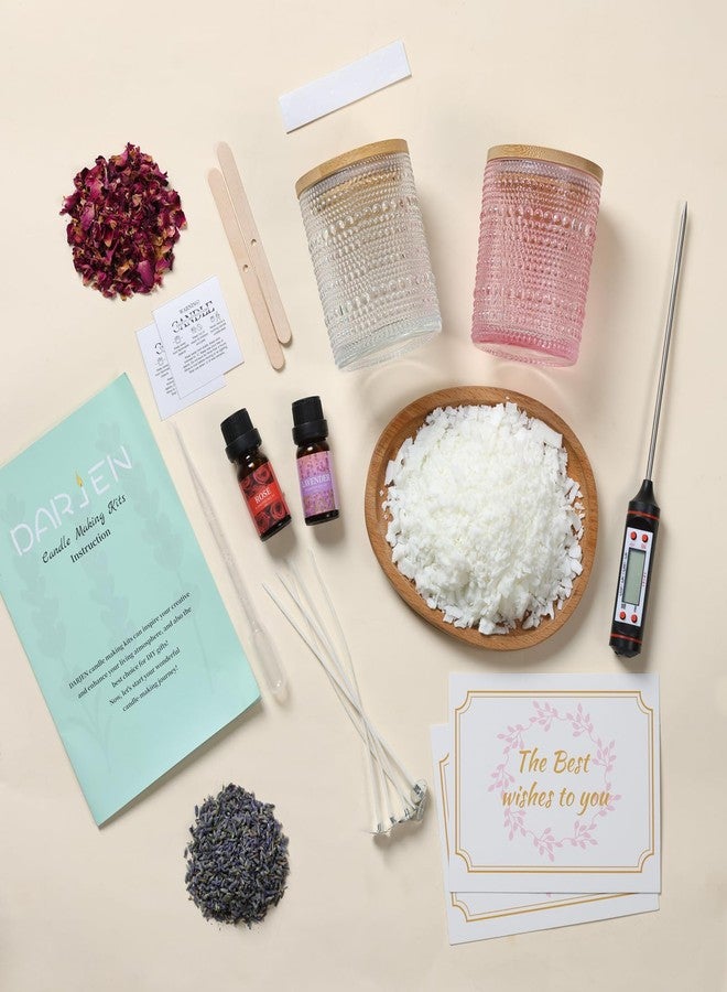 DARJEN Candle Making Kits for Beginners, DIY Starter Scented Candles Making Kit - 2 Glass Jars(Clear, Pink), Soy Wax, Scented, Card & More, Full Soy Candle Making Supplies Set Perfect Gifts - Image 3