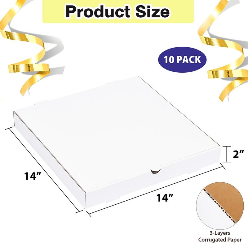 JJO 14X14X2 Inch 10 Pack Corrugated Pizza Boxes,Heavy Duty Cardboard Pizza Boxes,Disposable White Boxes for Cookie,Pies,Party Favors and Crafts - Image 2