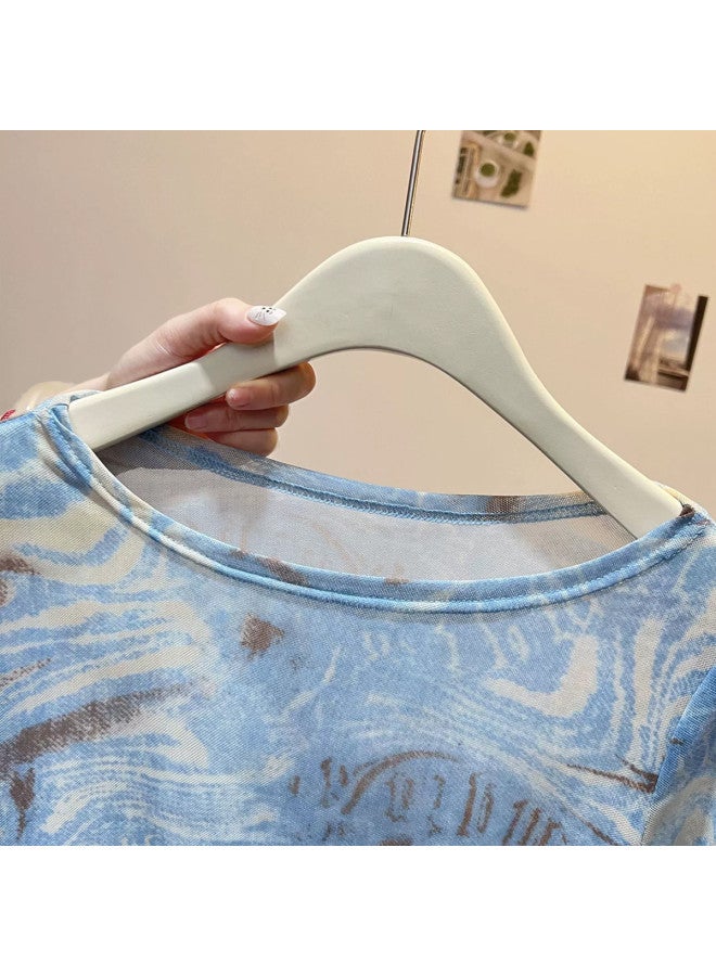 PLANDOO Millennial Style Retro Tie-Dye Mesh Base Shirt, Vacation Asymmetric Drawstring Long Sleeve Top, Design-Featured T-Shirt - Image 4