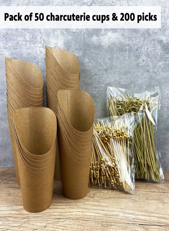 CAMKYDE [50 cups + 200 picks] 14 oz Disposable Charcuterie Cups with Sticks (Brown) - Image 5