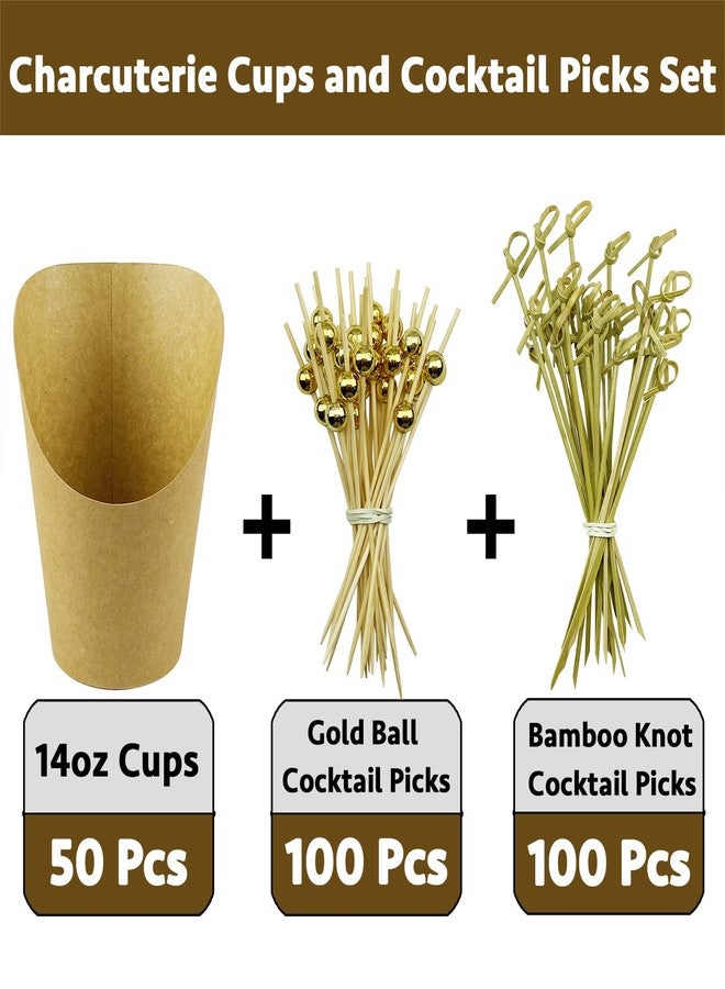 CAMKYDE [50 cups + 200 picks] 14 oz Disposable Charcuterie Cups with Sticks (Brown) - Image 2