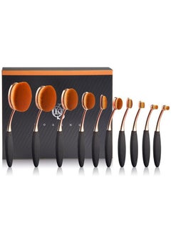 Makeup Brushes Set 10Pcs Professional Oval Toothbrush Foundation Cream Contour Powder Blush Conceler Eyeliner Blending Brush New Fashionable Super Soft Cosmetic Brushes Tool With Box(Rose Gold)