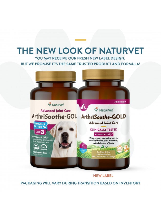 NaturVet NaturVet ArthriSoothe-GOLD Level 3 Advanced Joint Care | Clinically Tested to Support Connective Tissue, Cartilage Health & Joint Movement | Enhanced with Glucosamine, MSM, Chondroitin & Green Lipped Mussel | For Dogs & Cats | 90 Chewable Tab  - Image 2