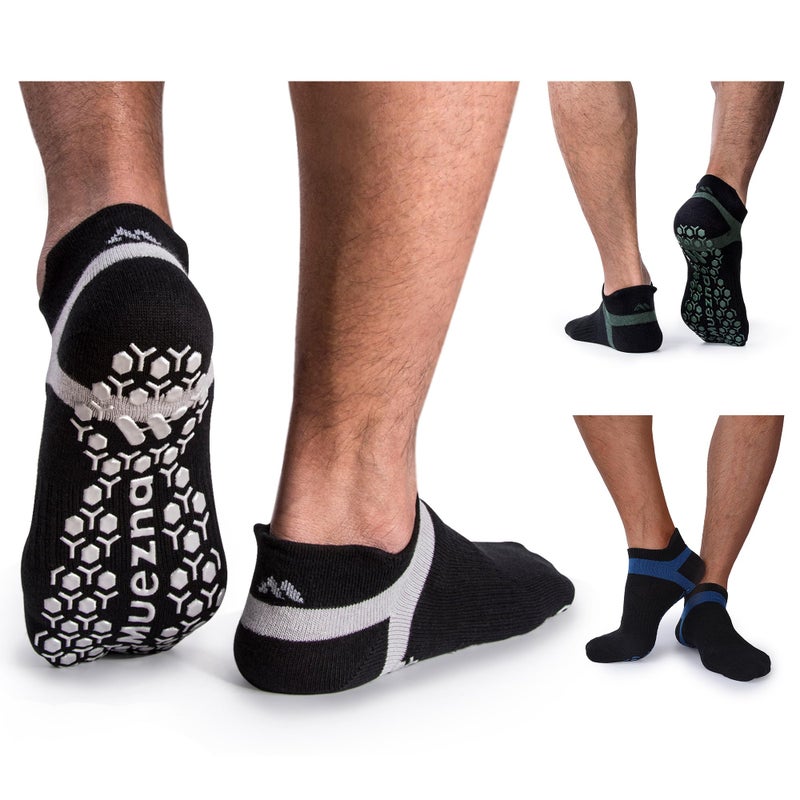 Muezna Men's Non-Slip Yoga Socks, Anti-Skid Pilates, Barre, Bikram Fitness Hospital Slipper Socks with Grips - Image 1