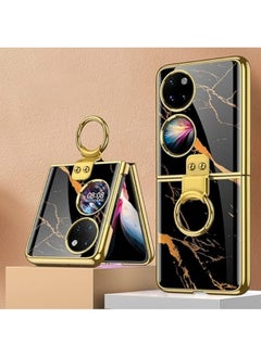 General Case Compatible with P50 Pocket, Ultra-Thin Tempered Glass Phone Case Protective Cover with Ring for P50 Pocket Fashion Electroplated PC Back Cover  - Image 1