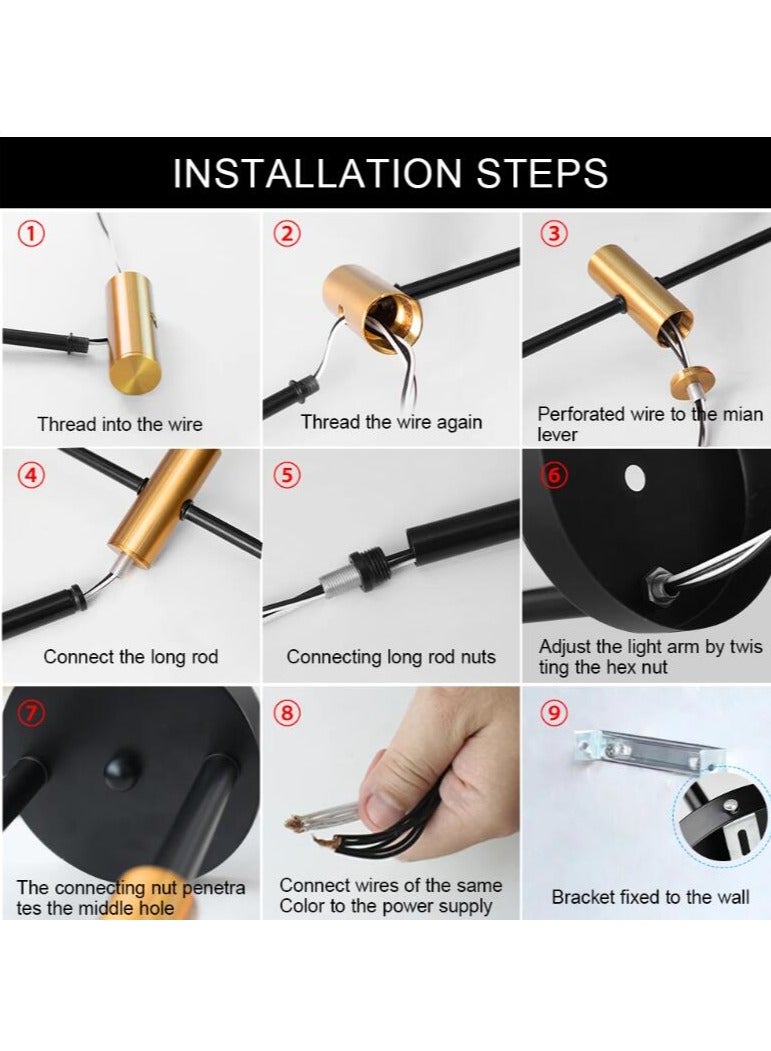 6 رؤوس ثريا حديثة مصباح سقف LED حديث لغرفة المعيشة غرفة الطعام غرفة النوم المطبخ، المصابيح غير متضمنة - Image 4