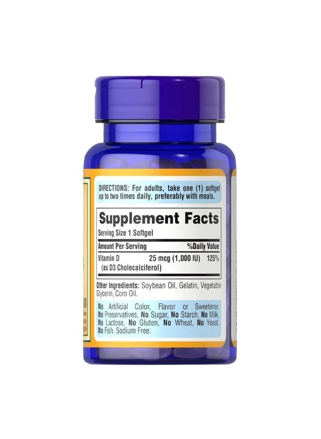 Puritan Vitamin D3 1000IU 100 Softgels - Image 2