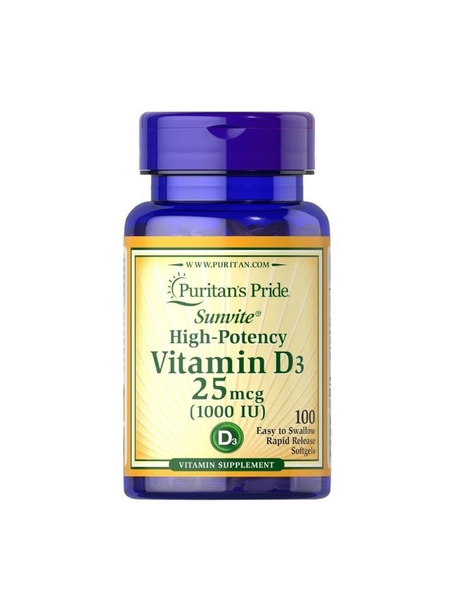 Puritan Vitamin D3 1000IU 100 Softgels - Image 3
