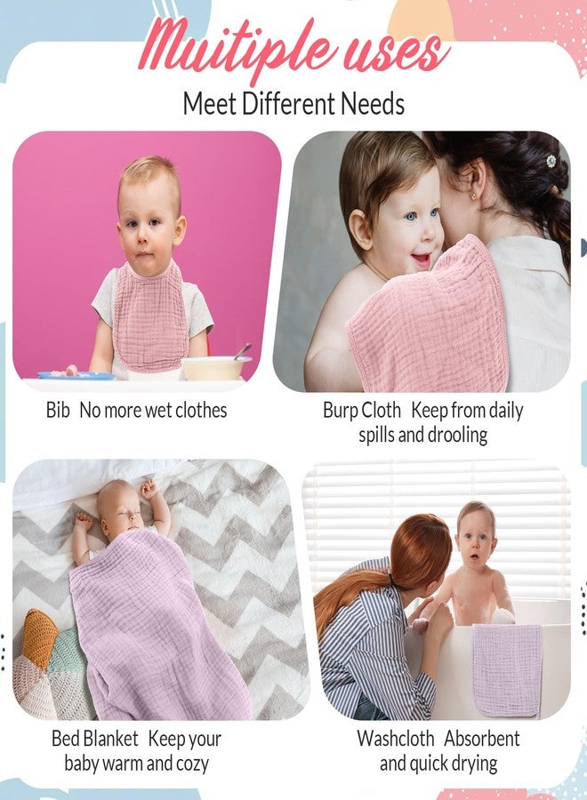 Hahafelt مجموعة مناشف أطفال بغطاء رأس ومرايل من هاهافيلت مكونة من 6 قطع، مصنوعة من قطن الموسلين، مناشف استحمام ناعمة وماصة للأطفال حديثي الولادة (وردي، بنفسجي) - Image 4