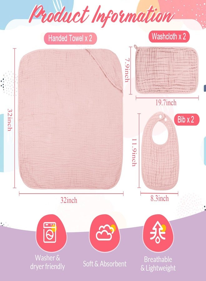 Hahafelt مجموعة مناشف أطفال بغطاء رأس ومرايل من هاهافيلت مكونة من 6 قطع، مصنوعة من قطن الموسلين، مناشف استحمام ناعمة وماصة للأطفال حديثي الولادة (وردي، بنفسجي) - Image 2