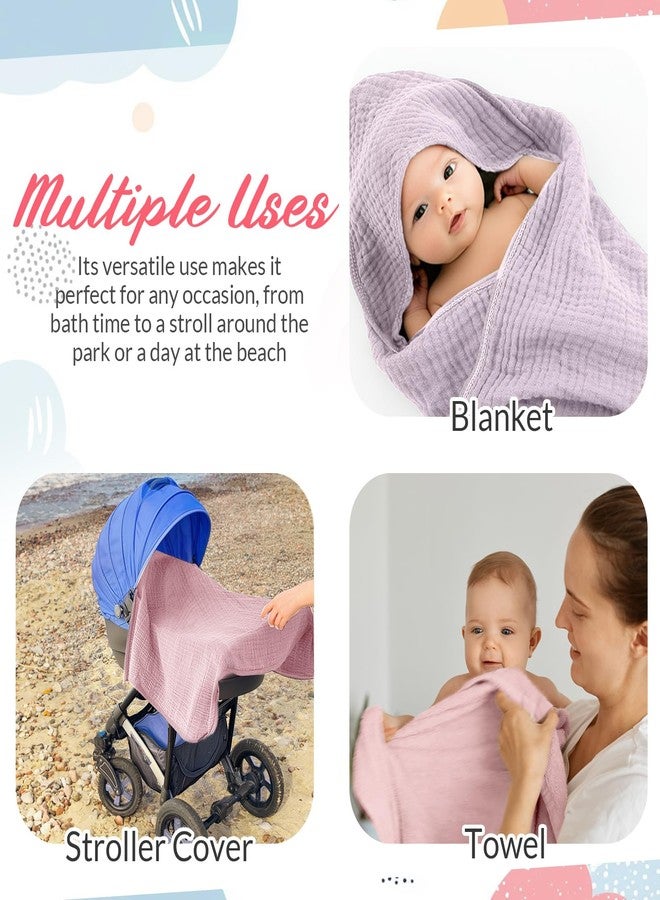 Hahafelt مجموعة مناشف أطفال بغطاء رأس ومرايل من هاهافيلت مكونة من 6 قطع، مصنوعة من قطن الموسلين، مناشف استحمام ناعمة وماصة للأطفال حديثي الولادة (وردي، بنفسجي) - Image 5