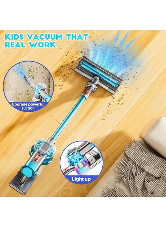 BLAXTEM 4-in-1 Kids Vacuum That Really Works, Toddler Pretend Play Cleaning Toy Set with Real Suction, Toys Working Cleaner Birthday Idea for 3 4 5 6 7+ Year Girl Boy (Cyan) - Image 2