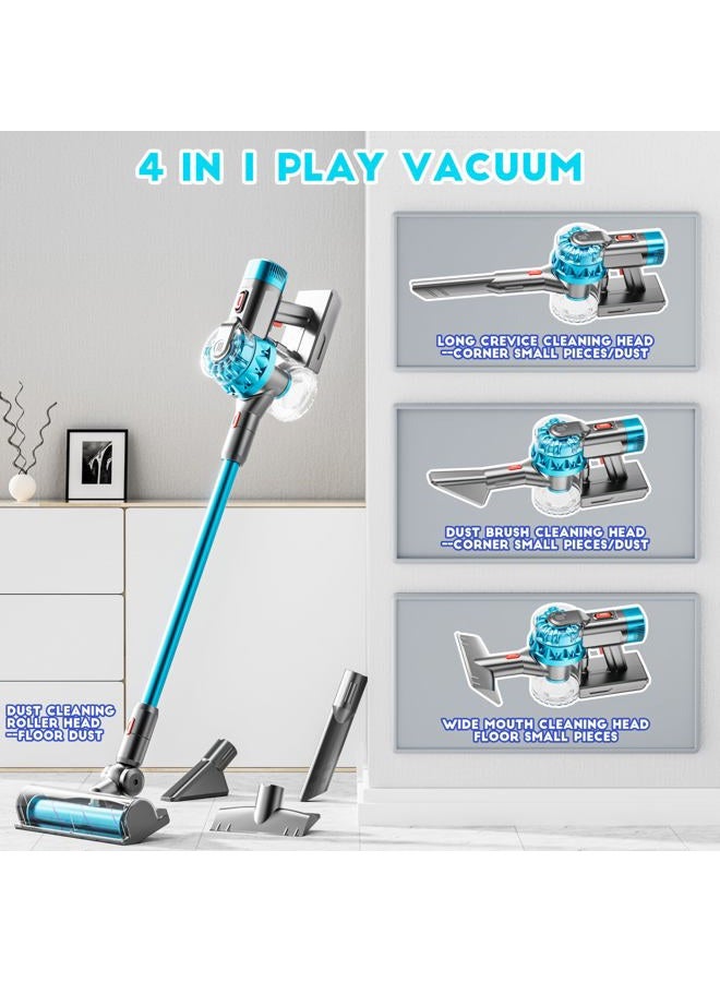 BLAXTEM 4-in-1 Kids Vacuum That Really Works, Toddler Pretend Play Cleaning Toy Set with Real Suction, Toys Working Cleaner Birthday Idea for 3 4 5 6 7+ Year Girl Boy (Cyan) - Image 4