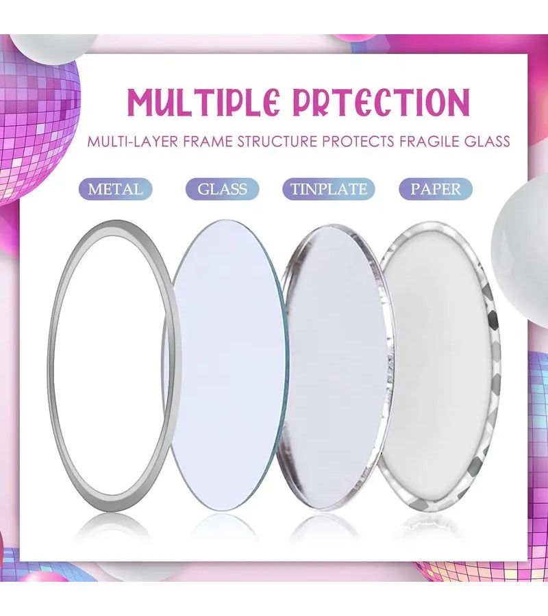 1pc Disco Ball Mirror Black White Checkered Handheld Mini Travel Pocket Makeup Mirror - Image 3