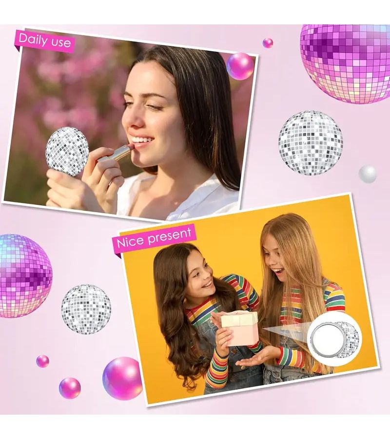 1pc Disco Ball Mirror Black White Checkered Handheld Mini Travel Pocket Makeup Mirror - Image 2