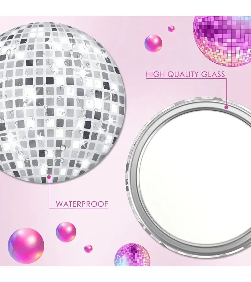 1pc Disco Ball Mirror Black White Checkered Handheld Mini Travel Pocket Makeup Mirror - Image 4