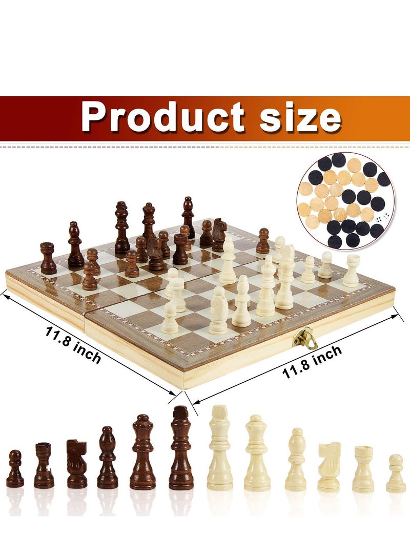 Y&D Wooden Chess Set, 3-in-1 Folding Portable Board Game Set and Checkers Backgammon, Interior Storage Travel for Adults Teens, 11.8inche - Image 5