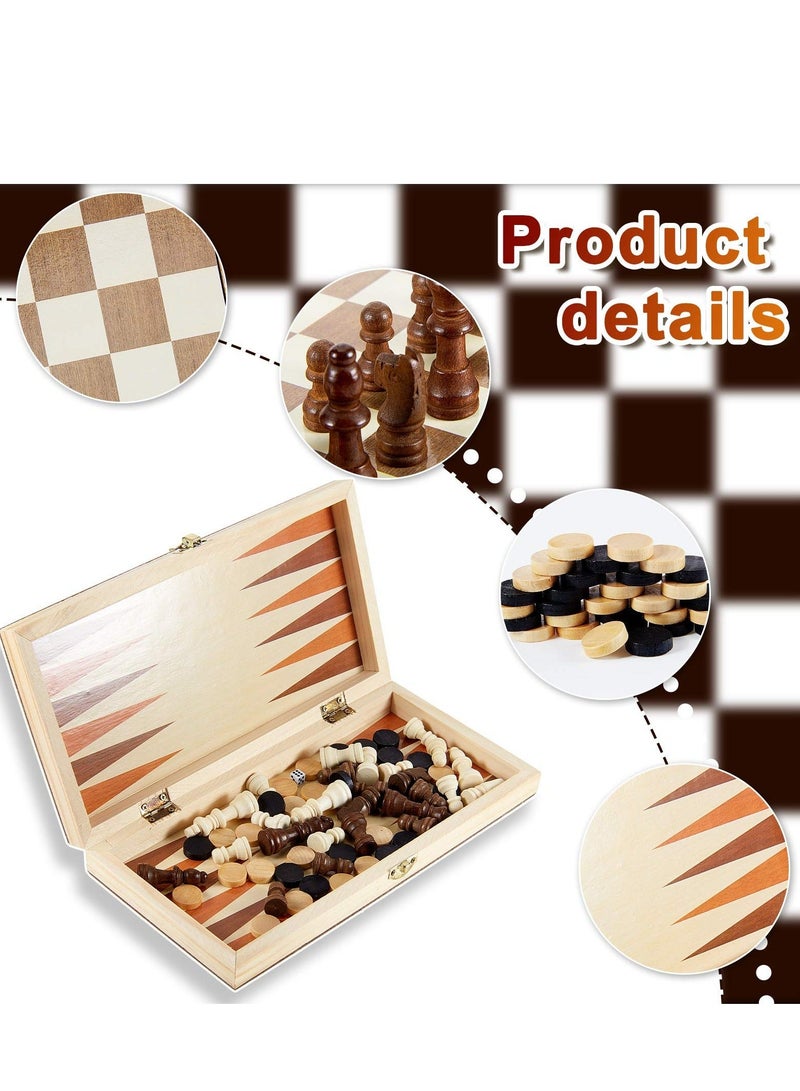 Y&D Wooden Chess Set, 3-in-1 Folding Portable Board Game Set and Checkers Backgammon, Interior Storage Travel for Adults Teens, 11.8inche - Image 3