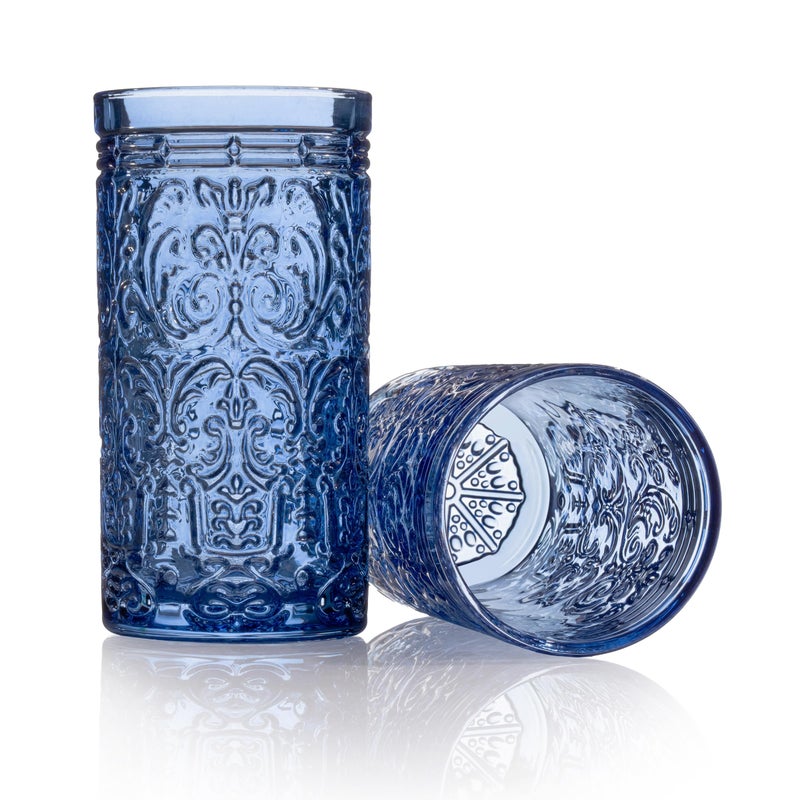 Godinger Highball Drinking Glasses, Tall Glass Cups Vintage Design - Jax Collection, Blue, Set of 4 - Image 2