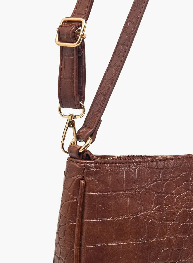 Flora Bella By Shoexpress Textured Shoulder Bag with Detachable Strap and Zip Closure