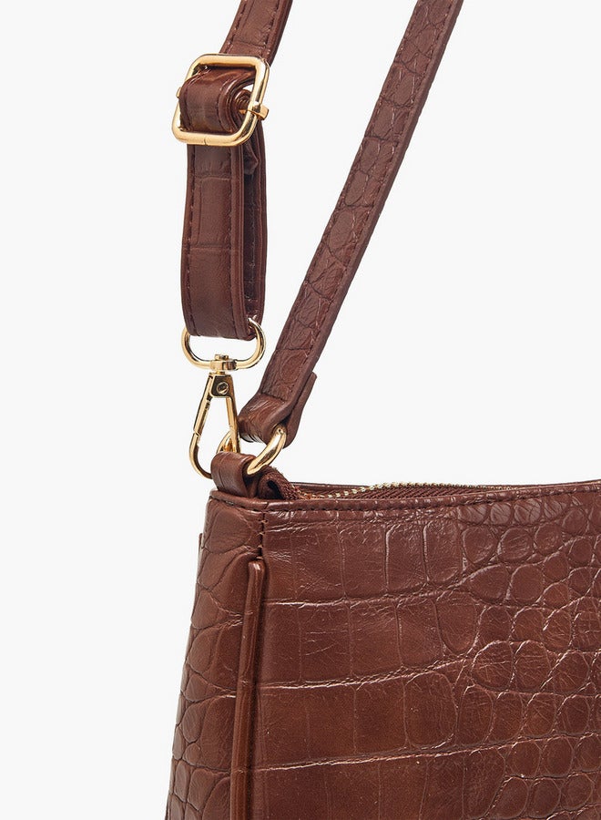 Flora Bella By Shoexpress Textured Shoulder Bag with Detachable Strap and Zip Closure  - Image 5