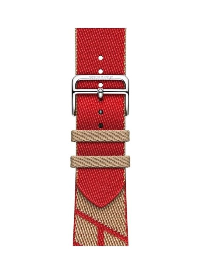 NIBEMINENT Replacement Watchband For Apple Watch Series 7/6/5/4/3/2/1/SE 42/44/45mm Beige/Red - Image 2