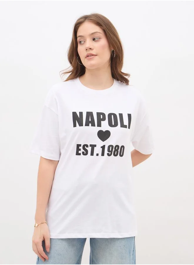 Styli Styli Slogan Print Regular Fit T-Shirt