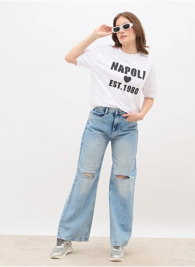 Styli Styli Slogan Print Regular Fit T-Shirt
