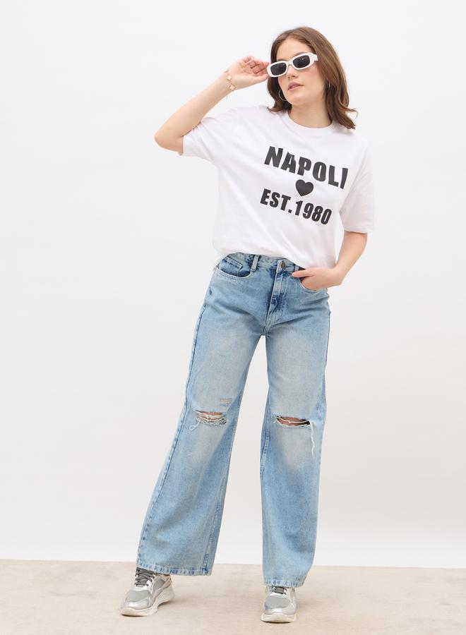 Styli Slogan Print Regular Fit T-Shirt - Image 1