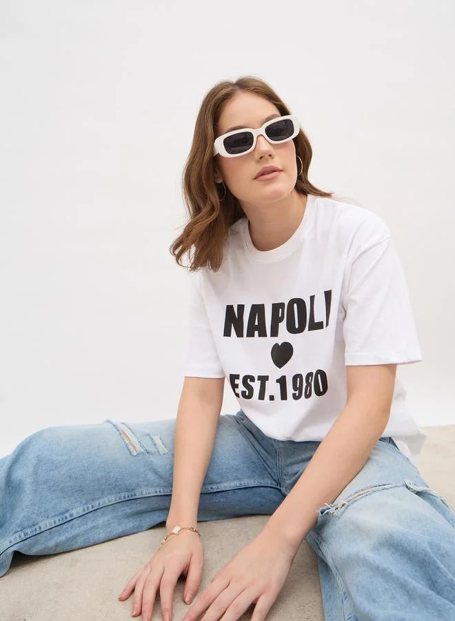 Styli Slogan Print Regular Fit T-Shirt