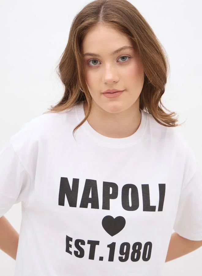 Styli Slogan Print Regular Fit T-Shirt