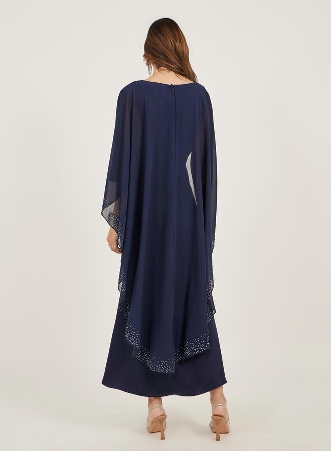Styli Navy Blue Embellished Cape Maxi Dress  - Image 5