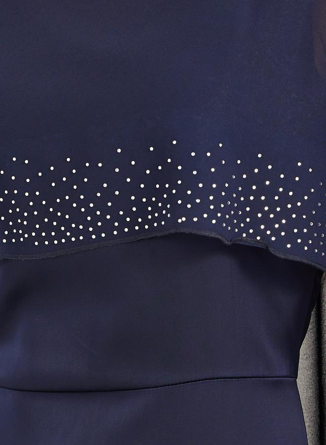 Styli Navy Blue Embellished Cape Maxi Dress  - Image 4
