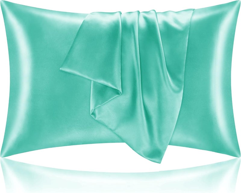Satin Pillowcase for Hair and Skin, Super Soft and Cooling Similar to Silk Pillow Cases 2 Pack with Envelope Closure, Gift for Women Men(20"x26" Standard Size, Turquoise) - Image 1