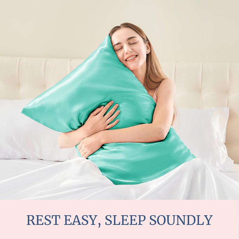 Satin Pillowcase for Hair and Skin, Super Soft and Cooling Similar to Silk Pillow Cases 2 Pack with Envelope Closure, Gift for Women Men(20"x26" Standard Size, Turquoise) - Image 5
