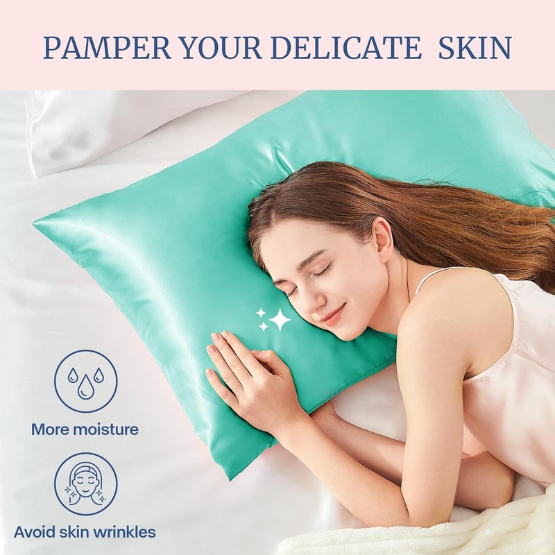Satin Pillowcase for Hair and Skin, Super Soft and Cooling Similar to Silk Pillow Cases 2 Pack with Envelope Closure, Gift for Women Men(20"x26" Standard Size, Turquoise) - Image 3