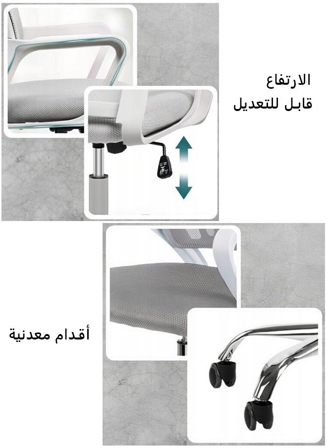 بوليفياز كرسي مكتب مريح بتصميم مريح للجسم مع دعم ظهر قابل للتعديل ومسند شبكي تنفس - كرسي مكتبي بإسفنج عالي الكثافة وقاعدة معدنية متينة | يدور ٣٦٠ درجة وارتفاع قابل للضبط للمنزل والمكاتب كرسي رمادي  - Image 3
