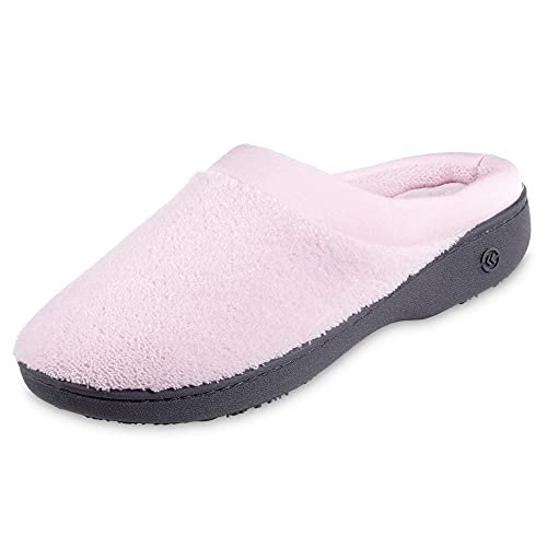 isotoner Women's Indoor/Outdoor Slip-on Terry and Satin Clog Slippers with Memory Foam Comfort , Petal Pink, 6.5-7 - Image 1