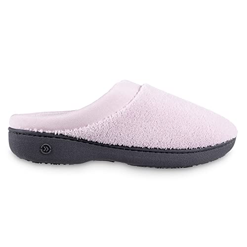 isotoner Women's Indoor/Outdoor Slip-on Terry and Satin Clog Slippers with Memory Foam Comfort , Petal Pink, 6.5-7 - Image 4