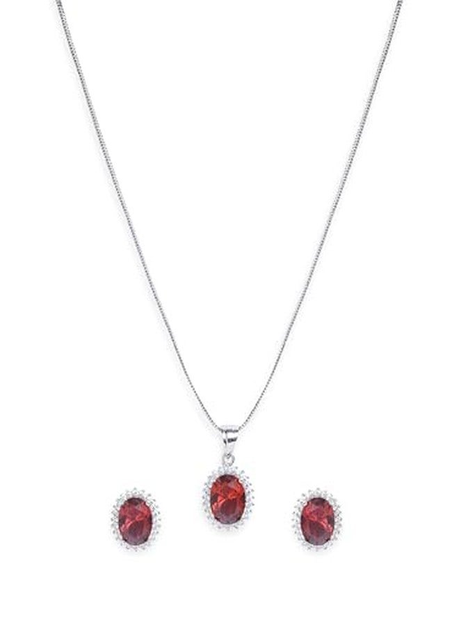Rubans Rhodium-Plated Handcrafted Artificial Pendat Jewelry Set with Ruby Zirconia Stone and Matching Earrings For Women and Girls - Perfect for Weddings and Special Occasions - Image 4