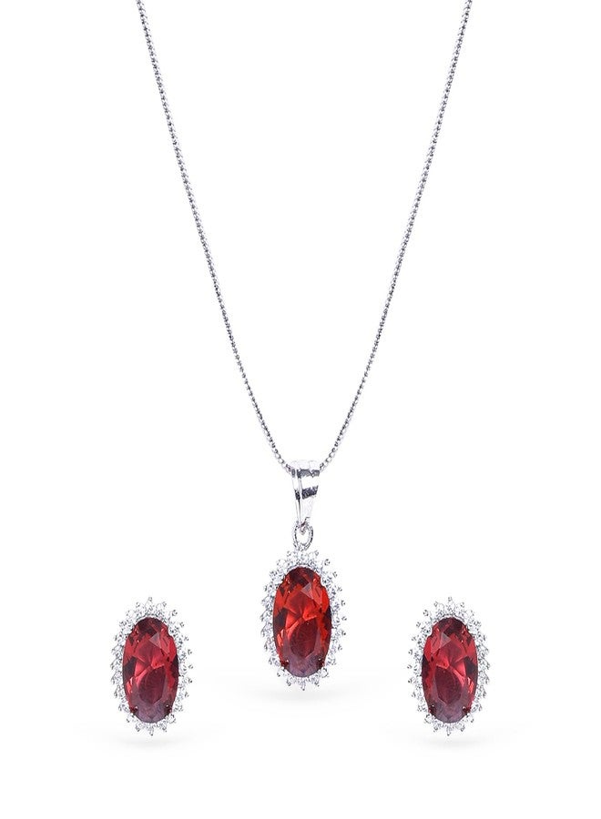 Rubans Rhodium-Plated Handcrafted Artificial Pendat Jewelry Set with Ruby Zirconia Stone and Matching Earrings For Women and Girls - Perfect for Weddings and Special Occasions - Image 1