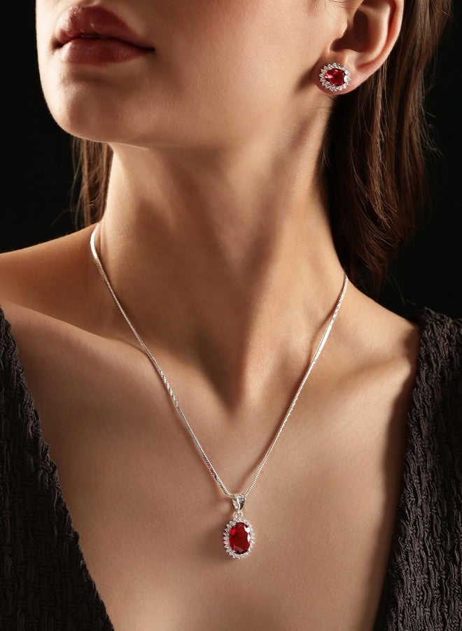 Rubans Rhodium-Plated Handcrafted Artificial Pendat Jewelry Set with Ruby Zirconia Stone and Matching Earrings For Women and Girls - Perfect for Weddings and Special Occasions - Image 3
