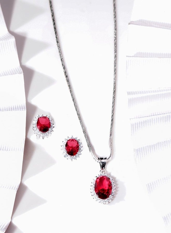 Rubans Rhodium-Plated Handcrafted Artificial Pendat Jewelry Set with Ruby Zirconia Stone and Matching Earrings For Women and Girls - Perfect for Weddings and Special Occasions - Image 5
