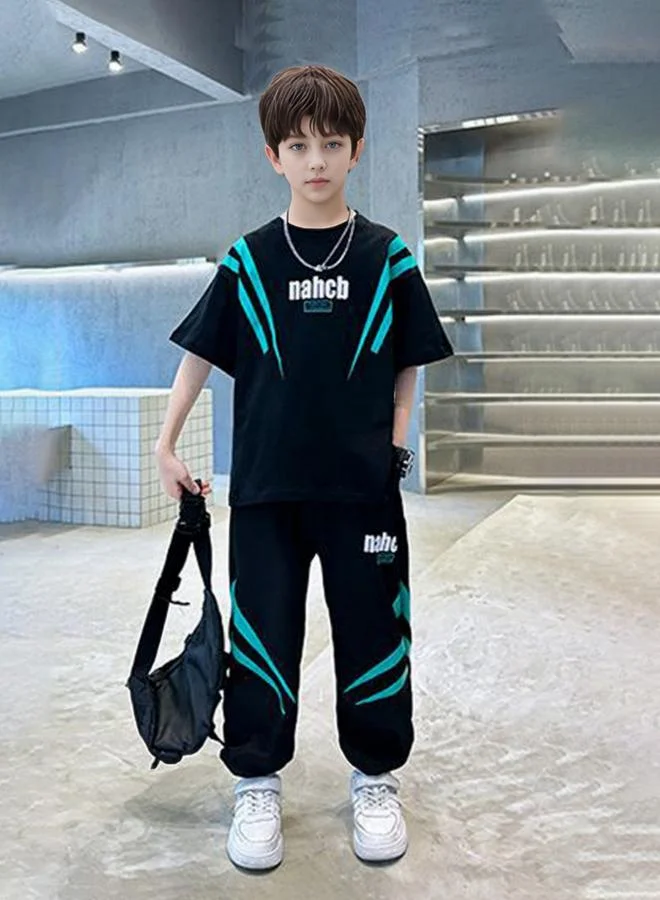 Take Two Boys Black Graphic Print T-Shirt and Pants Set