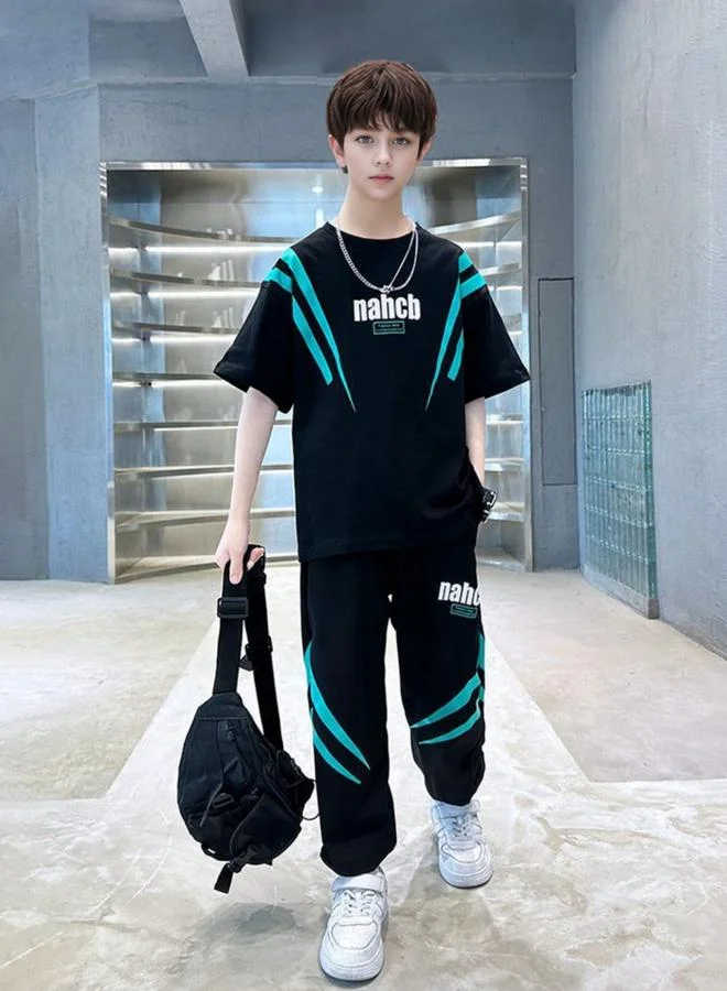 Take Two Boys Black Graphic Print T-Shirt and Pants Set