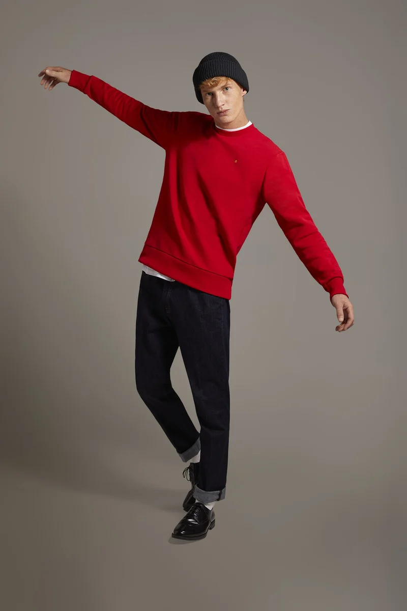 Round neck 100% cotton sweatshirt made in Italy - Red