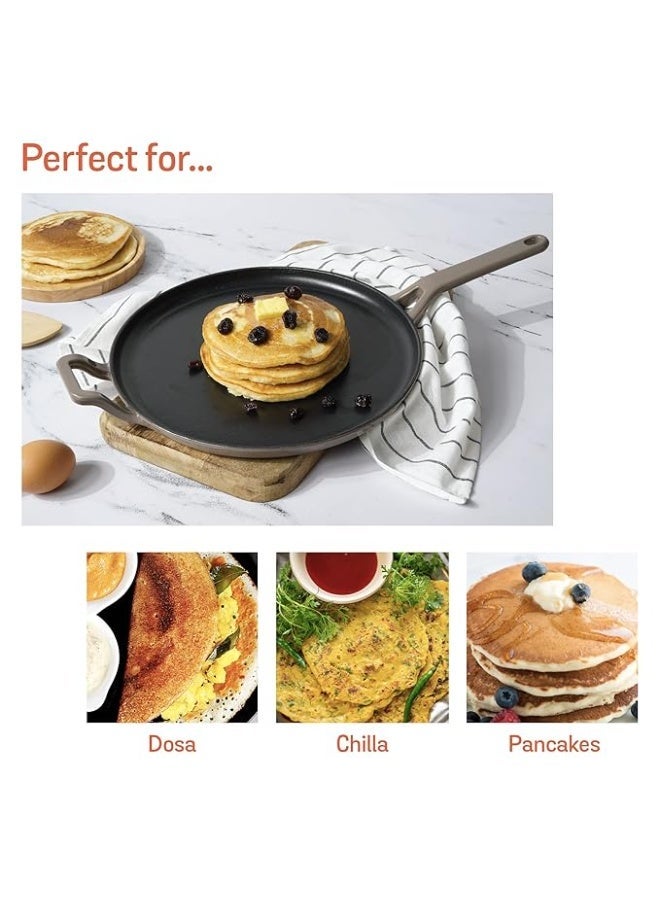 Meyer Enamel Cast Iron Dosa Tawa Pan | Roti Tawa With Induction Base | Iron Cookware for Kitchen, 28cm, Grey - Image 2