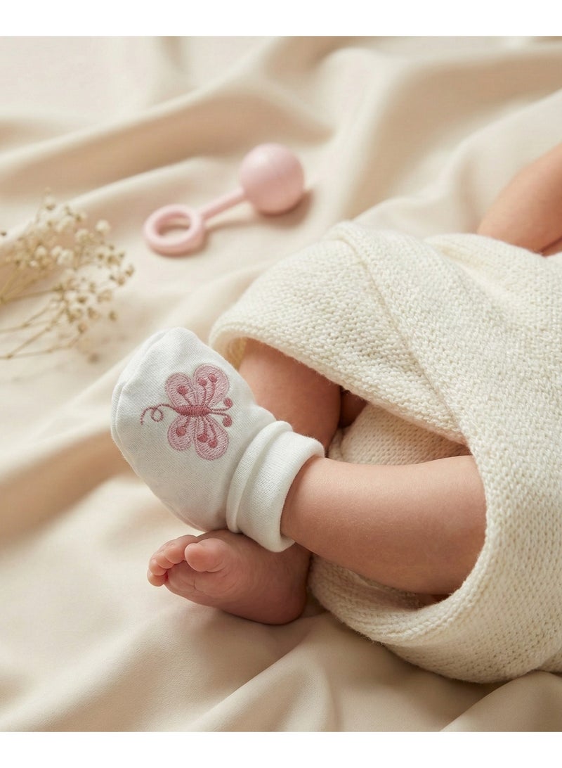 Lucky Kids Infant 100% Cotton Butterfly Embroidered Newborn Booties - Image 2
